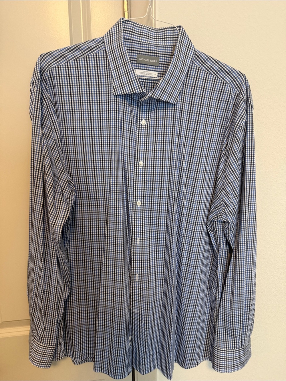Michael Kors Navy and White Micro-Check Dress Shirt